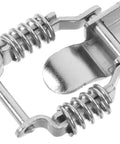 Close-up of Heavy Duty 4-Piece Rock Iron Spring Draw Toggle Latch Clamps showcasing silver iron construction and spring mechanism.