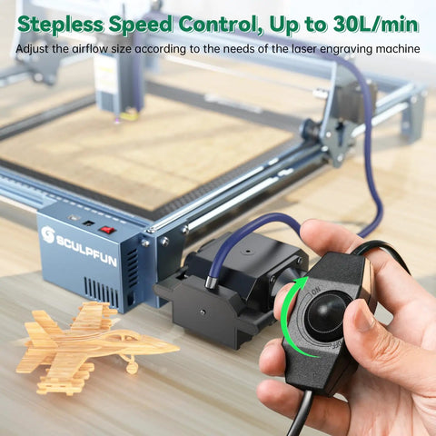 Air Assist Pump For Laser Engraving Machines S9 S10 Adjustable Airflow From 0 To 30 Liters Per Minute Quiet Low Noise Pro Grade