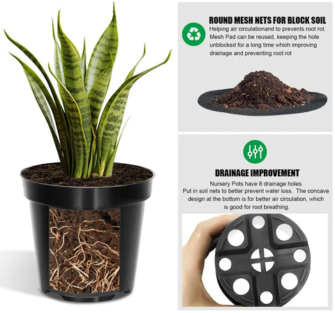 40 Pack 4 Inch Plant Nursery Pots With Mesh Pad And Drainage Holes, Sturdy Plastic Seed Starter Planters For Seedlings, Cuttings