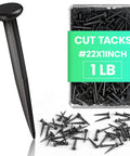 Real Deal One Pound Carton Of Black Upholstery Tacks For Furniture And Stairs Tough As Nails Cut Nails No Fuss Pick For Securing Runners And Quick Fixes showing 22mm black cut tacks in clear box with single tack.