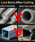 Four-panel collage of metal stock: cylindrical bars, hollow tube, rectangular aluminum tube, burr-cut square tube.