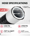 Evil Energy PTFE An10 Transmission Line Fits 2001 To 2005 Gm Duramax 6.6L Lb7 And Lilly Cooler Hose specifications including size and pressure ratings.