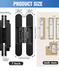 Seven Inch Black Hidden Door Hinges For Secret Rooms And Bookcase Doors Slick Invisible Folding Hardware dimensions and layout diagram