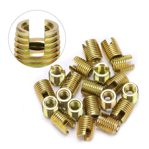 Self Tapping Thread Inserts Kit, 20 Piece Carbon Steel Assortment M2 To M12, Galvanized For Strong Auto And Appliance Fastening, Inner M6 X 1.0, Outer M9 X 1.0, Length 12mm, gold inserts
