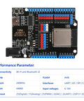 Dope WiFi and Bluetooth Dev Board With USB-C, Arduino IDE Compatibility, MicroPython Ready, and High-Speed I2C/SPI Interfaces for IoT, Smart Home, Mini PC Builds, Robotics, and Tiny Game Console Projects. ESP32 board with pin headers and metal shield