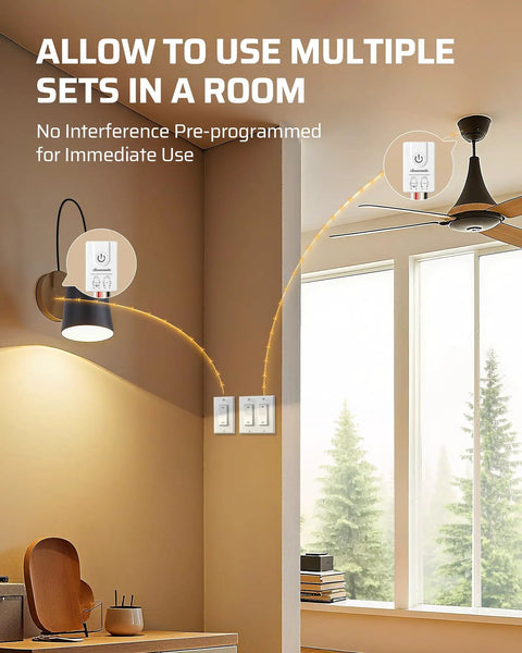 Wireless Light Switch And Receiver Kit No Wiring Required 15A Remote Control Wall Switch For Ceiling Lights Fans Lamps 100 Ft RF Range