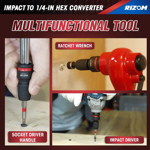 Three Piece Quick Release Impact Bit Holders Set With One Half Inch, Three Eighths Inch And One Quarter Inch Square Drive