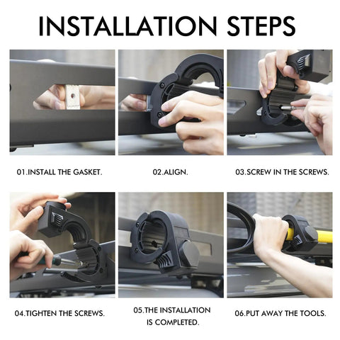 Universal Quick Release Shovel Holder Mount With Lock installation steps on roof rack.