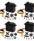 Beefy 55g Metal Gear MG995 Servo Motor Digital Torque Servo 4 Pack For Arduino RC Cars Boats Helicopters Robots High Torque Durable Metal Gear Wide Compatibility shown with accessory parts