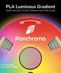 Panchroma Gradient Luminous Rainbow PLA Filament 1.75mm For 3D Printing 1kg Spool packaging showing color gradients