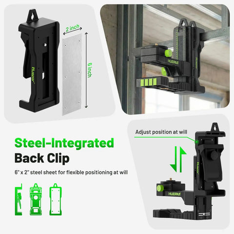 Pro Grade Fine Tuning Laser Level Mount With Magnetic Pivot Base And Adjustable Spring Clip 360 Degree Swivel Height Adjust Fits One Quarter Inch And Five Eighth Inch Threads Versatile Cross Line Laser Bracket PV16 Plus, black steel clip