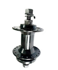 36 Hole Aluminum Front Hub For Mountain Road And E Bike Applications, 100mm QR Spacing, Disc Brake Ready, Lightweight CNC Machined Wheel Replacement Component For MTB Road City Bikes on white background