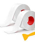 Waterproof Caulk Tape Self Adhesive 2 Rolls White 1.5 Inch By 10.5 Feet Each with Easy Sealing Tool shown against white background