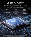 Close-up of a microchip labeled 'Local AI' on a circuit board, AI features for PoE NVR Security System with 4K Turret Cameras, 16 Channel Expansion