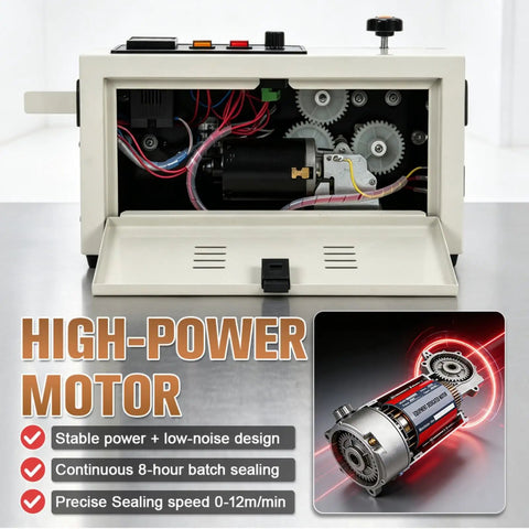 Top Shelf Portable Bag Sealer Machine For Food And Tea Packing With No Sweat Temperature Controls And Slick Desktop Setup For Quick Kitchen Refreshes, showing high-power motor and internal components.