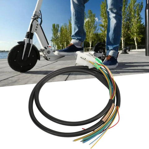 Person standing with electric scooter and Electric Scooter Motor Wire Harness With 2.5mm Copper Core Cable For 10 Inch Hub Motor 1200W Universal Replacement Part High Conductivity Smooth Power Transfer Plug And Play Easy Installation in the foreground.