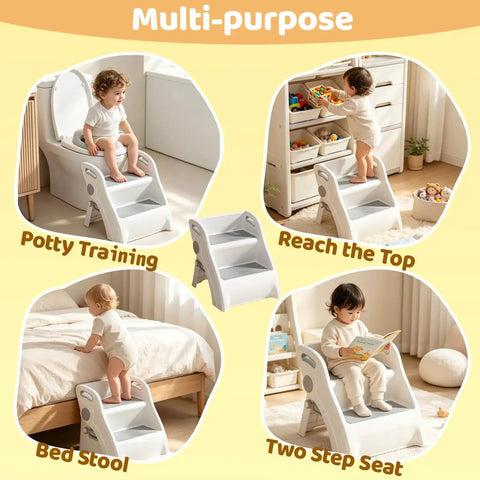 Foldable Toddler Step Stool For Bathroom Sink, Rock Solid Non Slip Footrest With Secure Handles, Bpa Free Thick Plastic And No Fuss Quick Fold Storage For Little Helpers At Home in various uses.