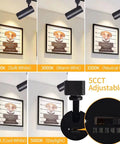 Five Color LED Track Lighting Heads Dimmable 12W Adjustable Beam 15 To 60 Degree Range on wall art in 5 color temps.