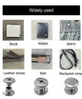 Image showing various uses of the Workhorse Chicago Screw Rivet Kit for leather bags, photo albums, and more, with 304 stainless steel screws.