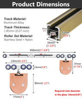 Pro Grade Dual Soft Close Sliding Glass Door Track System For Frameless Bathroom Doors, Champagne Finish, 16.7ft Rail dimensions