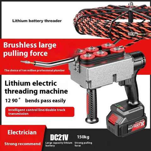 Electric Wire Puller With 150kg Max Pulling Force And Automatic Cord Stringing, featuring a lithium battery, designed for electricians.