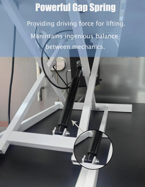 Close-up of powerful gap spring on 32 Inch Height Adjustable Standing Desk Riser For Home Office And Gaming showing lifting mechanism.