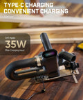 Bad Ass 4-1/2 Inch Mini Cordless Circular Saw With Brushless Motor Cranking Out 4700 RPM showing Type-C connected for charging.