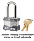 Outdoor Padlock With Key For Gates And Fences Sheds Garages And Tool Boxes Built Tough As Nails With Hardened Steel Shackle And Laminated Steel Body Commercial Grade Security For Home And Shop Use next to two brass keys