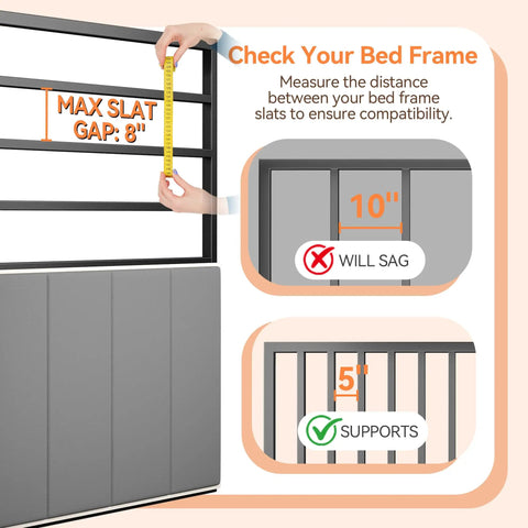 Image showing measuring slat gap for Full Size Bunkie Board 54X75 Delivers Flat Out Sturdy Support with compatibility tips.