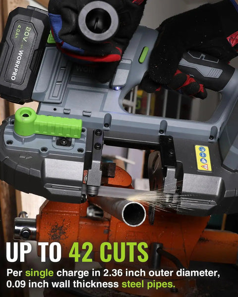 Cordless 20V Bandsaw For Metal Cutting, Portable Band Saw used to cut metal pipe, visible 2.5 inch cut capacity