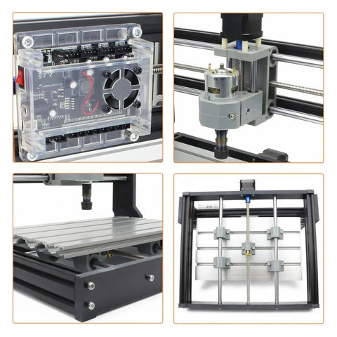 Close-up views of DIY 3 Axis CNC Router Kit With GRBL Control For Desktop Engraving And Milling In Plastic Wood PCB Aluminum Frame