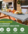 Picnic Table Cover Set With Bench Covers And Drawstring Bag Waterproof And Windproof Fitted Camping Tablecloths With Elastic Edges