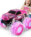 Pink Monster Truck Remote Control Car For Girls, Unicorn Themed 4WD Off Road RC Truck With Colorful LED Lights, child playing inside