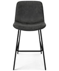 Front view of Contemporary 24 Inch Counter Height Stool Set Of 2 In Distressed Charcoal Grey Vegan Faux Leather, metal legs.