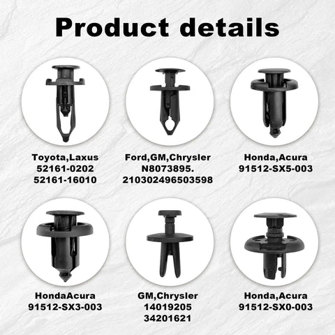 Badass 120 Piece Nylon Push Pin Retainer Clips And Fastener Removal Kit With Bumper Rivets For 6Mm 8Mm 9Mm 10Mm Car Parts Compatible With Gmc Ford Toyota Honda - variety of nylon clips with sizes and part numbers.
