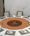 Beefy Heavy Duty Tempered Glass Lazy Susan Turntable 8mm Thick Round Serving Plate, 38 Inch Diameter on dining table setup.