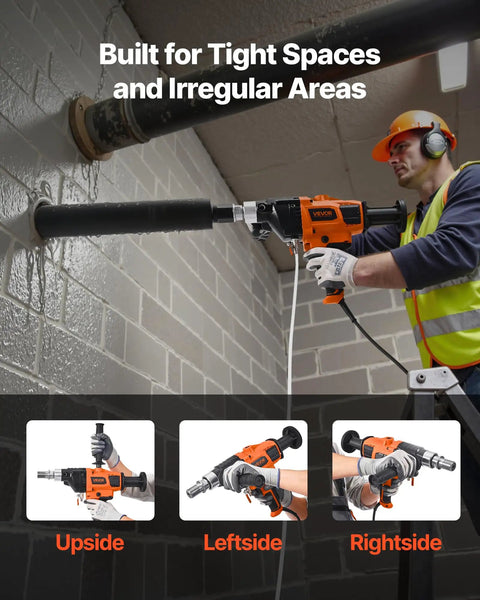 Worker using Diamond Core Drill For Concrete And Stone, 0.8 To 6.3 Inch Hole Diameter, 2000W Beast Power in tight space.