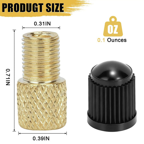 4 Pack Brass Presta To Schrader Valve Adapters For Bikes, E-Bikes, And E-Scooters size and weight details