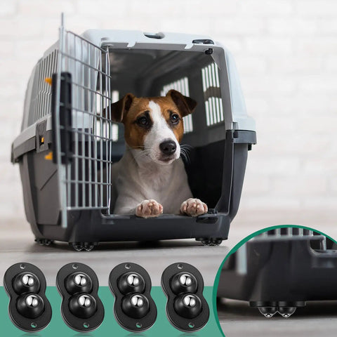 Pet carrier with 16 Piece Self Adhesive Appliance Wheels With 360 Degree Swivel Casters And Dual Steel Ball Bearings.