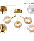 Three Light Sputnik Chandelier In Bold Gold Finish Semi Flush Mount Ceiling Light Fixture With Glass Globe