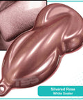 Top Shelf Silvered Rose Metallic Auto Paint Basecoat Gallon Ready To Spray With Slow Reducer For Hella Smooth Factory Grade Drip On Your Daily Driver Or Custom Build, showing Silvered Rose White Sealer color sample.