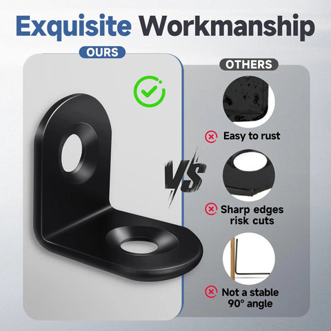 Straight Up 40 Piece L Bracket Corner Brace Set Built With Quality Black Stainless Steel Alongside Complete Screw Kits comparison of quality and design.