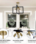 Farmhouse Industrial Ceiling Light Fixture Four Light Dope Vintage Modern Rectangle Black Gold Flush Mount in kitchen setting