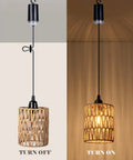 Totally Cordless Boho Rattan Battery Chandelier With A Super Chill Warm White Glow, Handwoven Hanging Pendant Light for decks, patios, or cozy indoors.