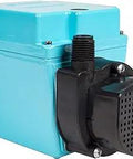 115 Volt Submersible Or Inline Pump One Fifteenth HP 500 GPH Oil Filled Direct Drive With Six Foot Cord Half Inch MNPT Inlet And Discharge Epoxy Coated Cast Aluminum Housing For Durable Water Transfer, side angle view, showing sturdy design