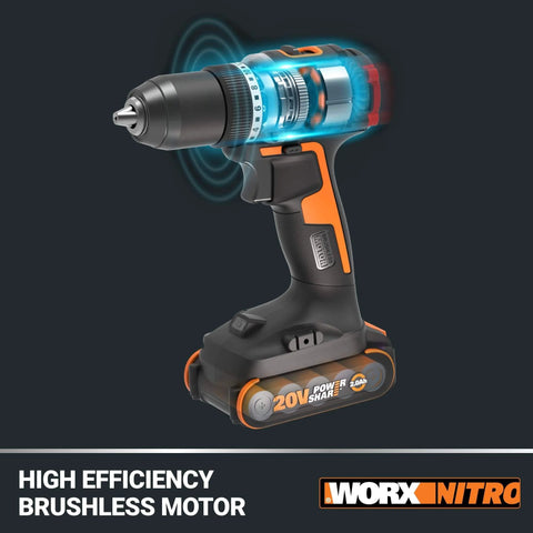 Nitro 20V Cordless Drill Driver With Brushless Motor Ultra Compact And Lightweight Only Six Inches Long And About Three Pounds Power Share Compatible Tool Only Half Inch Chuck Delivers Up To Five Hundred Inch Pounds Of Torque And Zero To Two Thousand One image