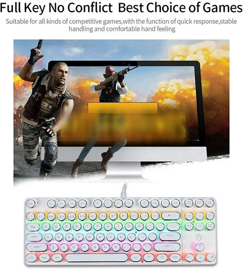 Killer Mechanical Gaming Keyboard With 107 Keys Wired Blue Switches Hella Smooth Typing And Dope Dynamic Backlight Tough Metal Frame Built For PC And Mac Players To Dominate Every Match, with colorful backlight and gaming setup.