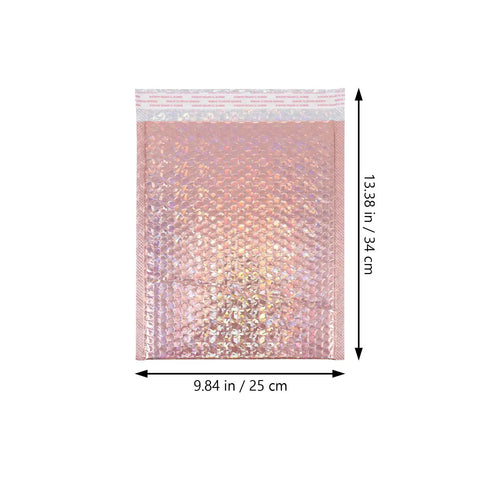 Rose Pink Holographic Padded Mailers 25x30cm Self Seal Waterproof Shipping Bags 10 Pack with bubble texture