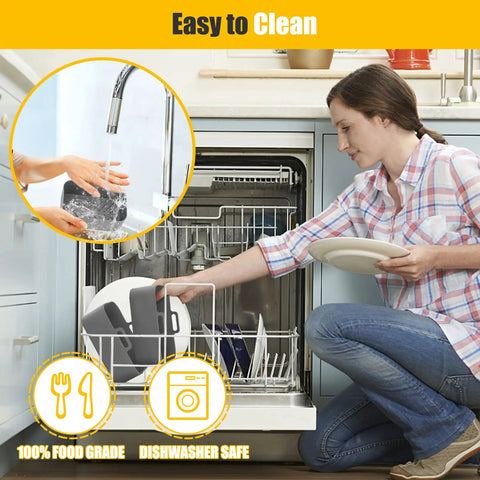 Woman loading Must Have Reusable Silicone Air Fryer Liners For Dual Zone Baskets 6Qt To 8Qt Fits DZ201 DZ090 SL201 into dishwasher