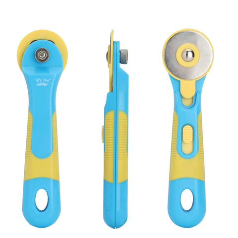 45mm Rotary Cutter Kit With One Extra Blade, Ergonomic Handle, A Real Workhorse With Ultra Sharp Steel Blades For Precise Fabric, Scrapbooking And Craft Cutting, Easy Grip, Smooth Cuts, Great For Quilting And DIY Projects, front and side views